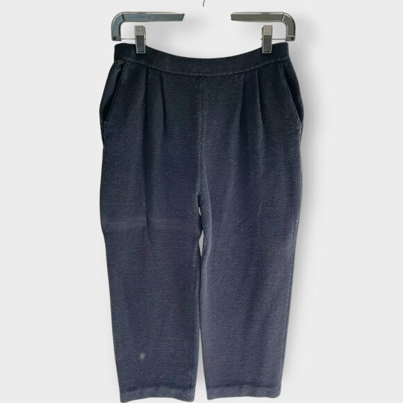 St. John Santana Knit Pants Pleated Black Cropped Straight Leg Pockets Basic 2 - Picture 2 of 6